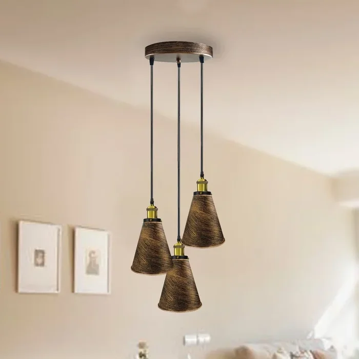 Brushed Copper Industrial Vintage Round Base 3Head Pendant light~2173