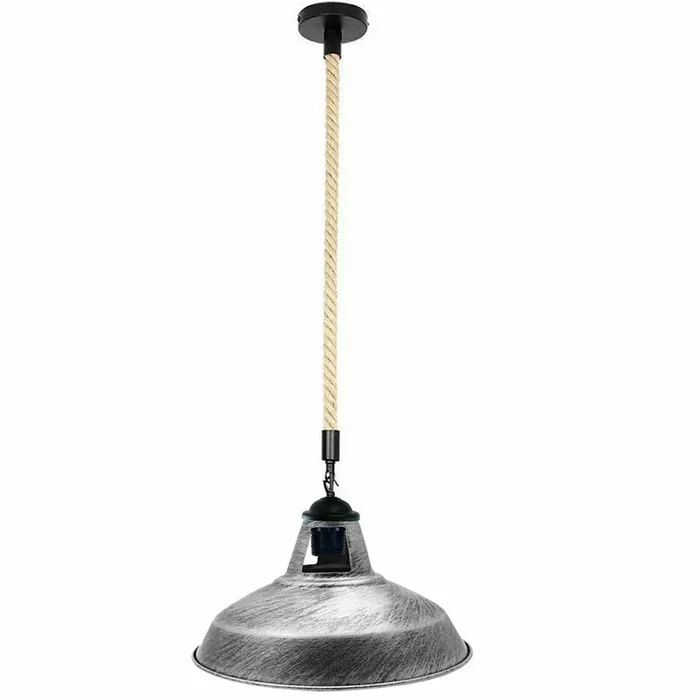 Brushed Silver Hemp Rope Shade Barn Slotted Pendant Light~2148