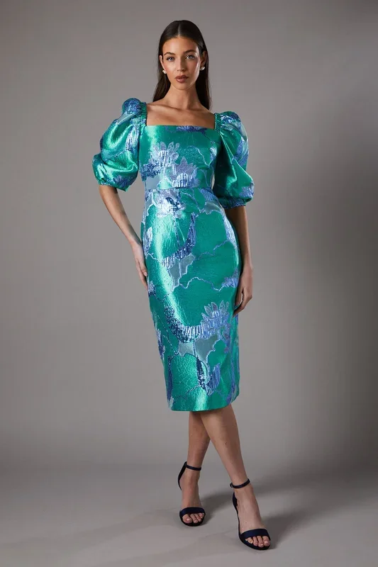 Bubble Sleeve Jacquard Dress