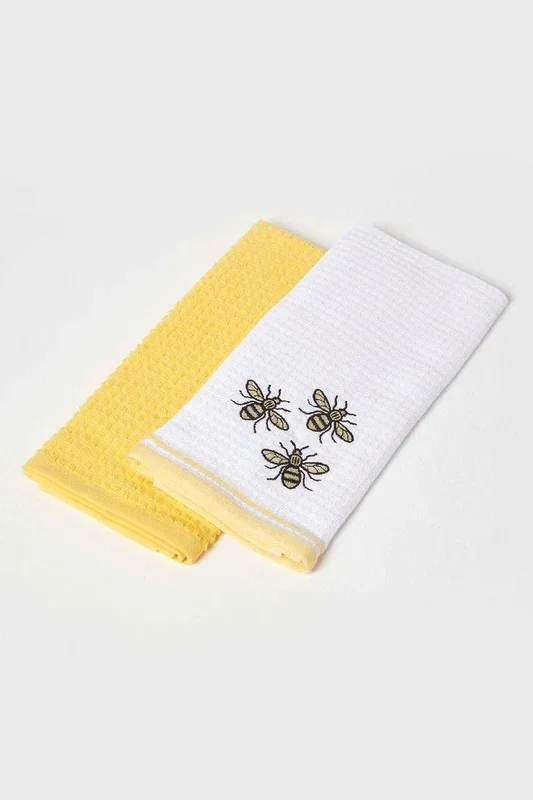 Bumble-Bee Waffle Cotton Tea Towels, Set of 2