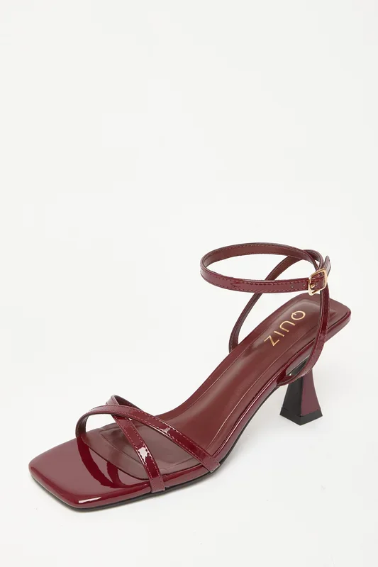 Burgundy Cross Strap Flared Heels