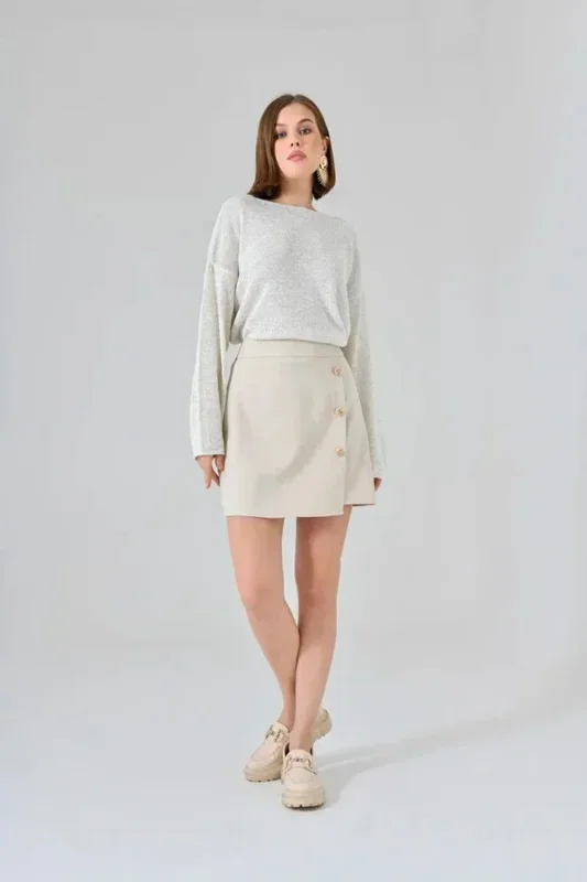 Button-Front Mini Skirt