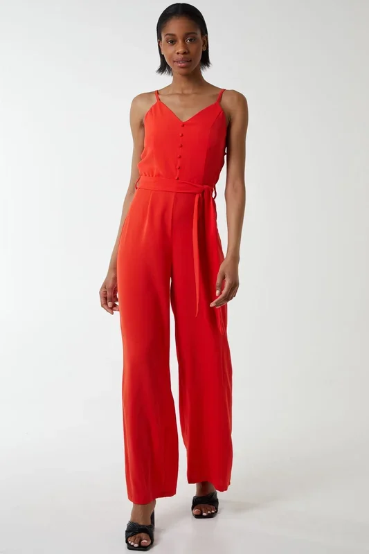 Button Front Strappy Jumpsuit