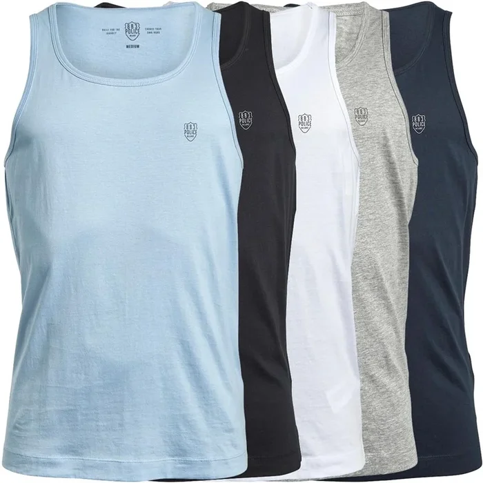 Buy 883 Police Mens Biot Five Pack Vests Black/White/Grey/Navy/Sky