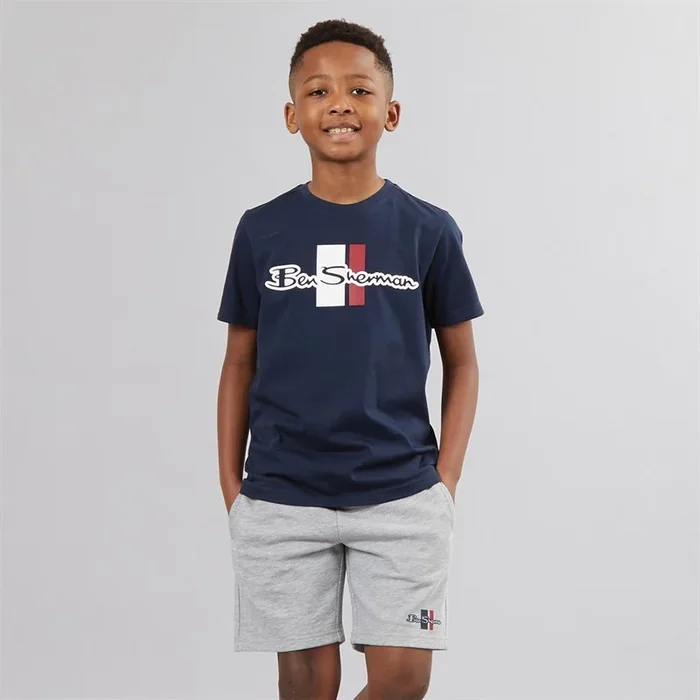 Buy Ben Sherman Boys Mod Script T-Shirt And Shorts Set Navy Blazer