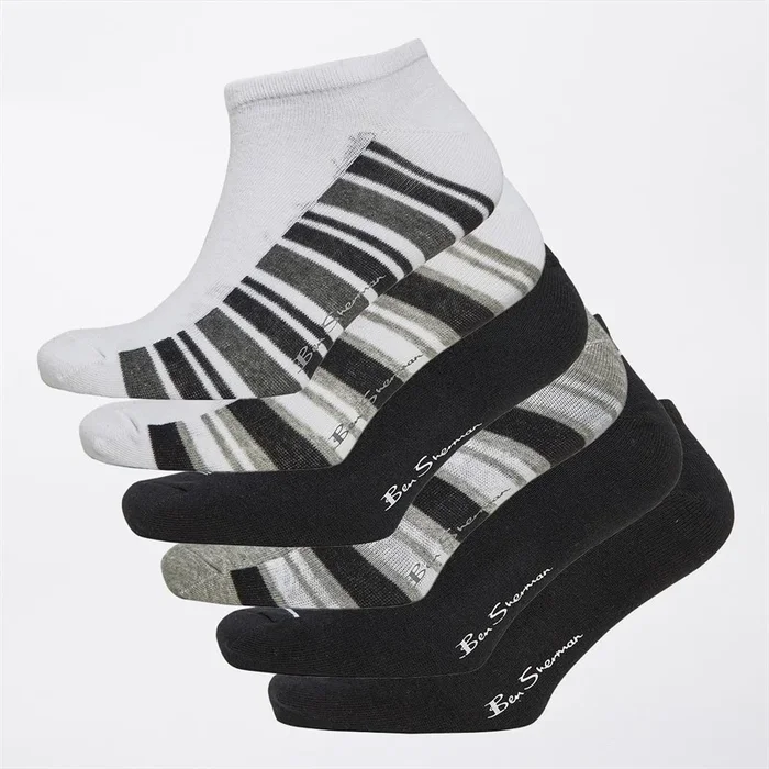 Buy Ben Sherman Mens Star Six Pack Trainer Socks Black/White/Charcoal Marl/Grey Marl