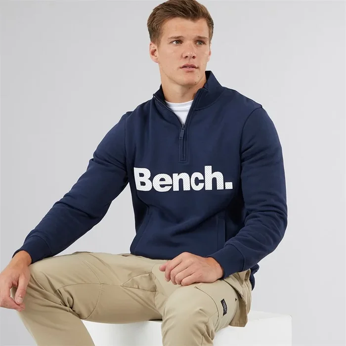 Buy Bench Mens Plinth Spots 1/4 Zip Funnel Neck Sweatshirt Navy