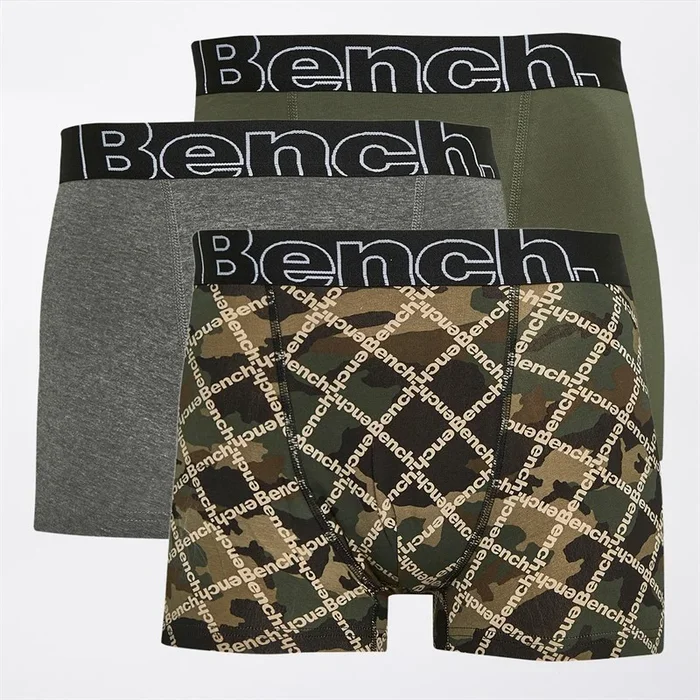 Buy Bench Mens Rusty Three Pack Boxers Camo AOP/Charcoal Marl/Khaki