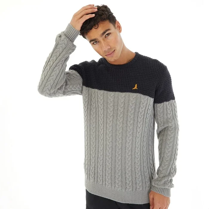 Buy Brave Soul Mens Altay Crew Neck Jumper Midnight Navy/Silver Grey Marl