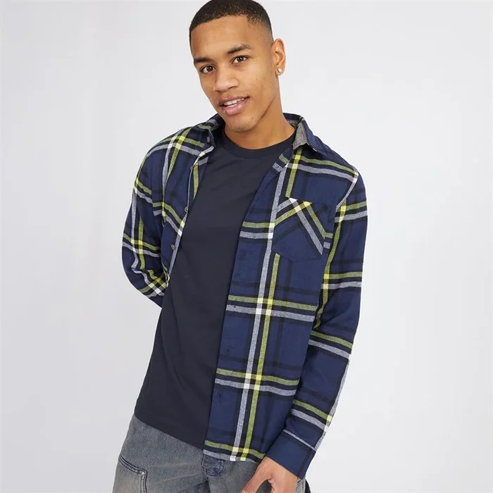 Buy Brave Soul Mens Arnault Checked Long Sleeve Shirt Navy Check