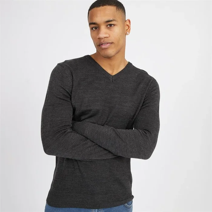 Buy Brave Soul Mens Celestial V Neck Jumper Dark Charcoal Mix