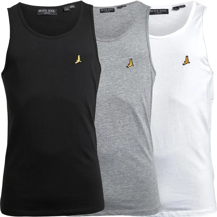 Buy Brave Soul Mens Giza Three Pack Vests Light Grey Marl/Jet Black/Optic White