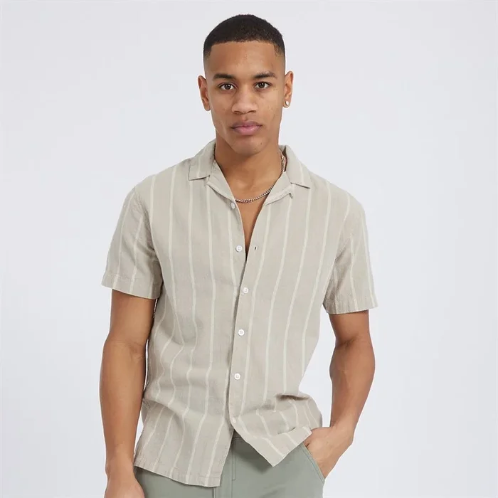 Buy Brave Soul Mens Gogh Short Sleeve Shirt Stone/Ecru