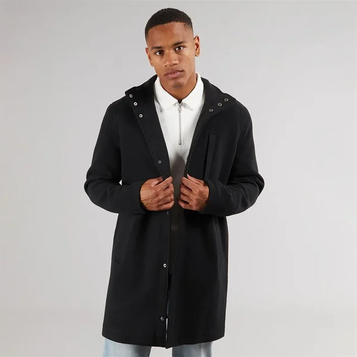 Buy Brave Soul Mens Peyton Funnel Neck Overcoat Black