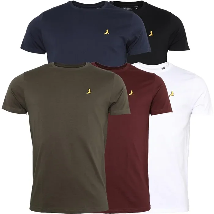 Buy Brave Soul Mens Russel Five Pack T-Shirts Black/White/Navy/Khaki/Burgundy