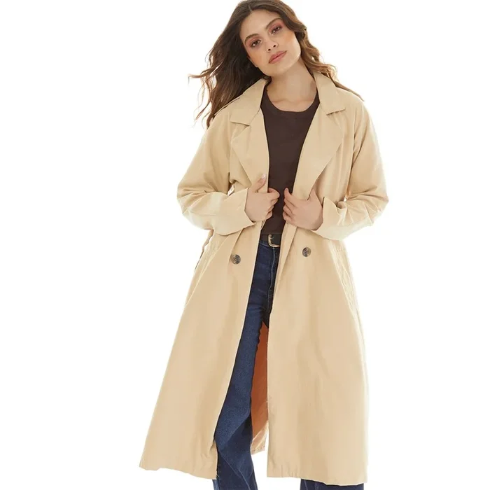 Buy Brave Soul Womens Briella Double Breasted Mac Camel