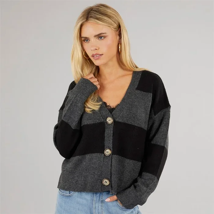 Buy Brave Soul Womens Headley Stripe Cardigan Charcoal/Black