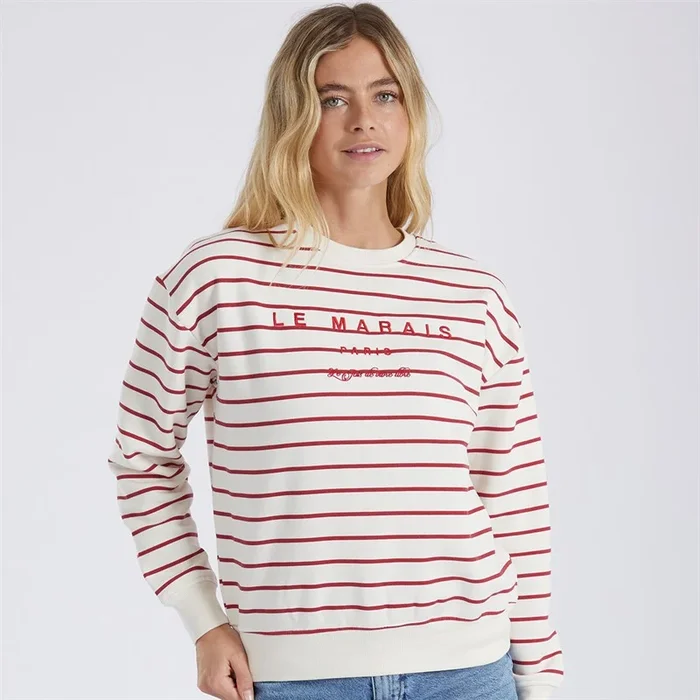 Buy Brave Soul Womens Le Marais Stripe Sweatshirt Cream/Red/Red