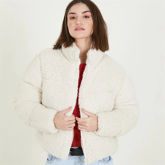 Buy Brave Soul Womens Michellin Short Borg Puffer Jacket Cream