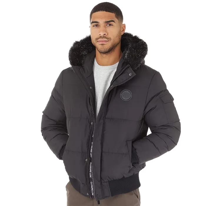 Buy Closure London Mens Fur Hood Puffer Jacket Black