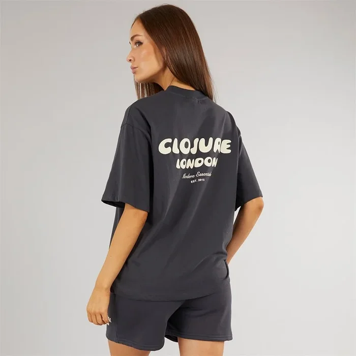Buy Closure London Womens Closure Bubble T-Shirt And Shorts Set Dark Grey/Cream
