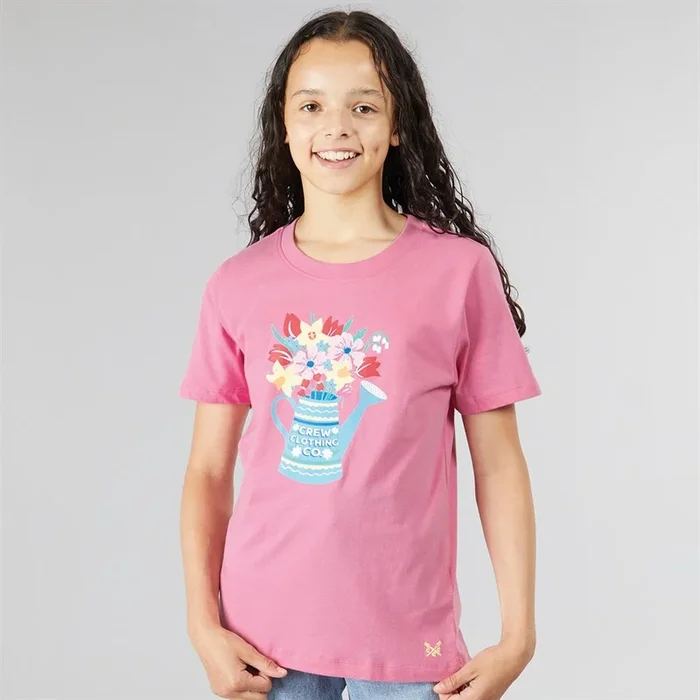 Buy Crew Clothing Girls Graphic T-Shirt Pink Flower Watering Can