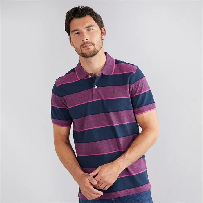 Buy Crew Clothing Mens Oxford Stripe Polo Heritage Navy/Magenta Haze