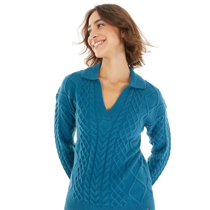 Buy Crew Clothing Womens Collared Multi Cable Knit Jumper Shaded Spruce