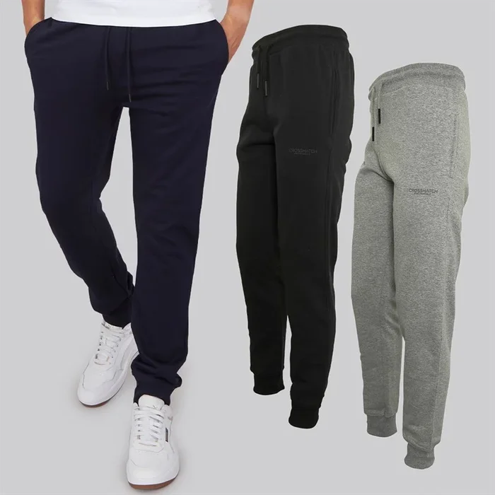 Buy Crosshatch Mens Three Pack Mayview Joggers Black/Light Grey Marl/Navy