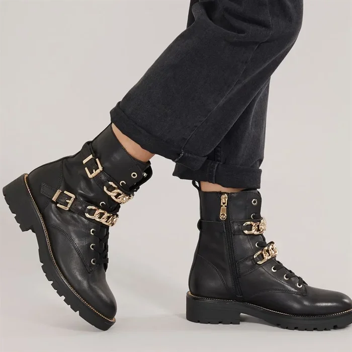 Buy Dune Womens Plazas Buckle Boots Black/Black Leather