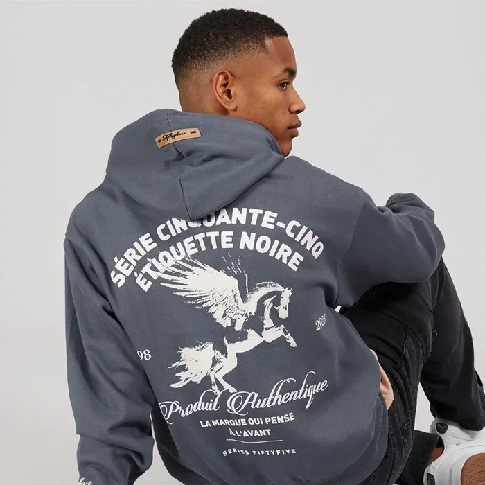 Buy Fiftyfive Mens Projan Front Back Logo Hoodie Steel Blue