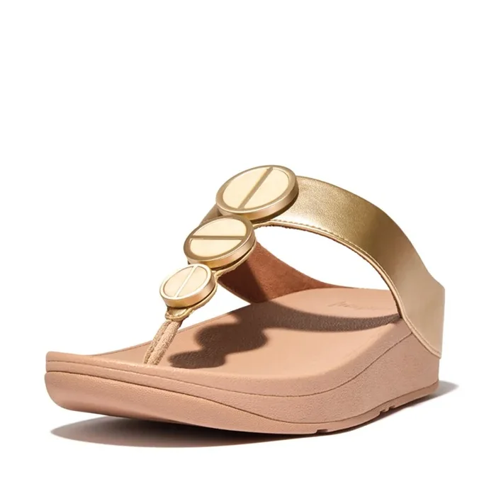 Buy FitFlop Womens Halo Metallic Trim Toe Post Sandals Platino