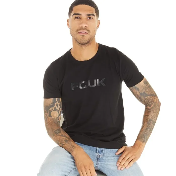 Buy French Connection Mens Chest T-Shirt Black/Black Gloss