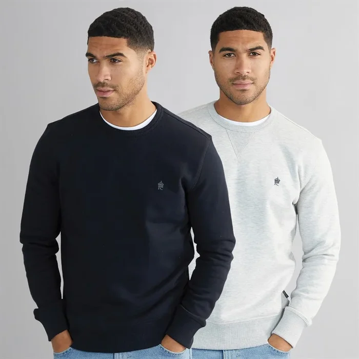 Buy French Connection Mens FC Crew Two Pack Sweatshirts Multi 3 – Marine/Light Grey Marl