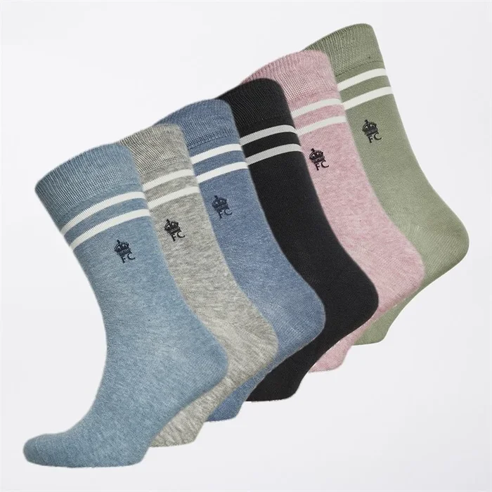 Buy French Connection Mens FC Six Pack Stripe Socks Multi 2 Black/Sky Melange/Sage/Pink Melange/Light Grey Melange/Light Blue Melange