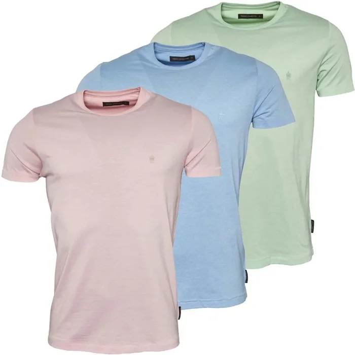 Buy French Connection Mens Three Pack Crew T-Shirts Multi 10-Sky Melange/Pink Melange/Mint Melange