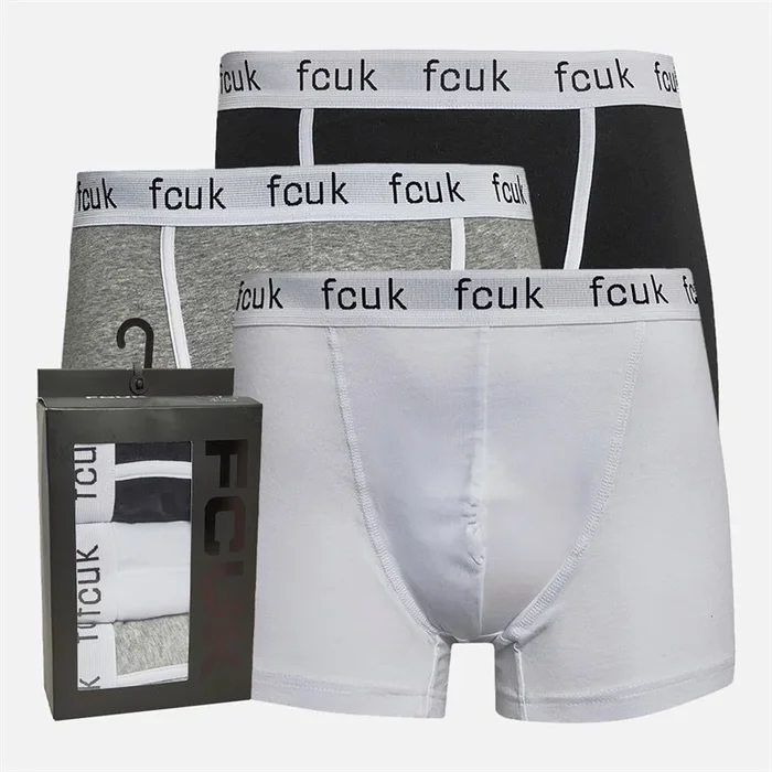 Buy French Connection Mens Three Pack Trunks FCUK 6 Grey/White/Black