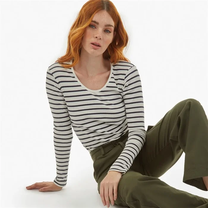 Buy French Connection Womens Scoop Neck Long Sleeve Top Midnight/Winter White