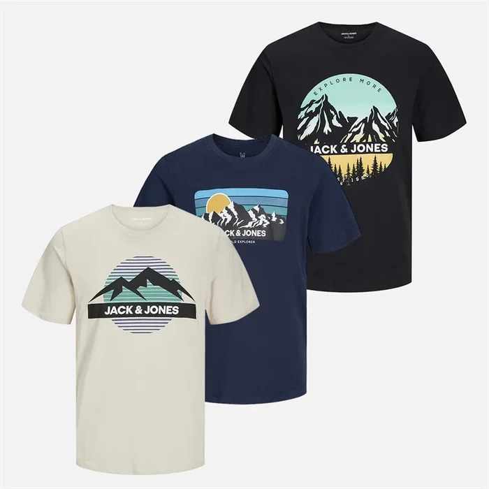 Buy JACK & JONES Boys Peak Crew Neck Three Pack T-Shirts Black/Moonbeam/Navy