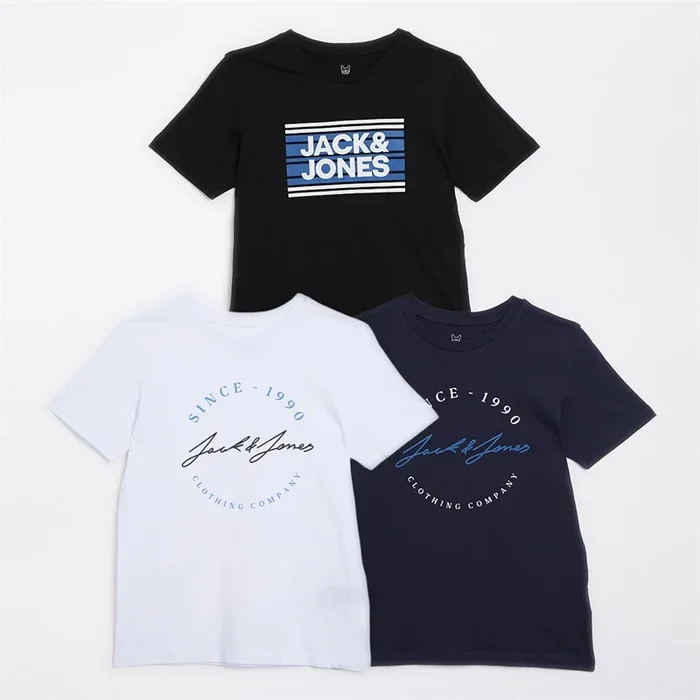 Buy JACK & JONES Boys Three Pack T-Shirts White/Black/Navy/Cobalt