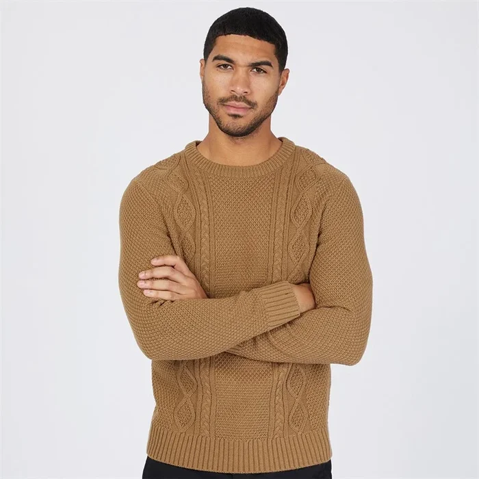 Buy JACK & JONES Mens Caden Cable Knit Jumper Otter