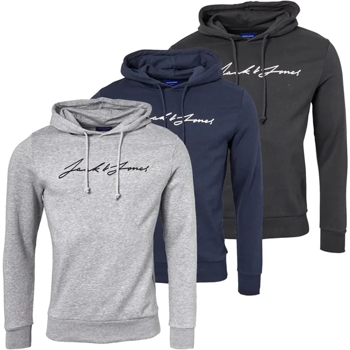 Buy JACK & JONES Mens Jax Three Pack Sweat Hoodies Tap Shoe/Light Grey Melange/Navy Blazer