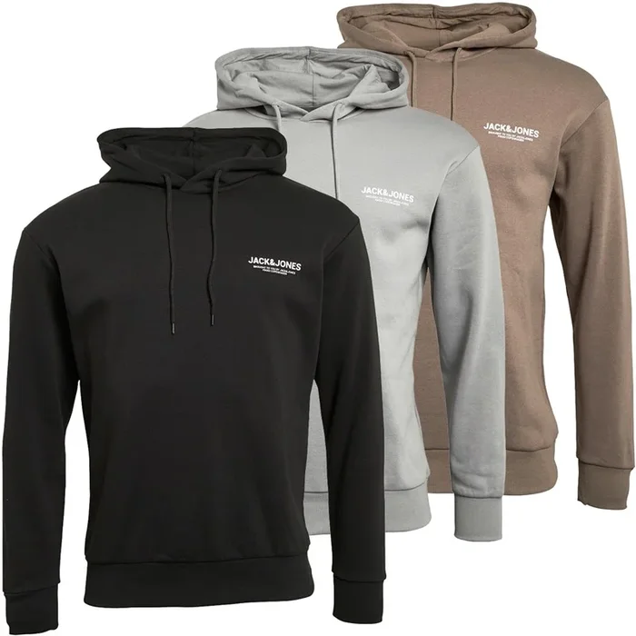 Buy JACK & JONES Mens Mason Three Pack Hoodies Black/Alloy/Falcon