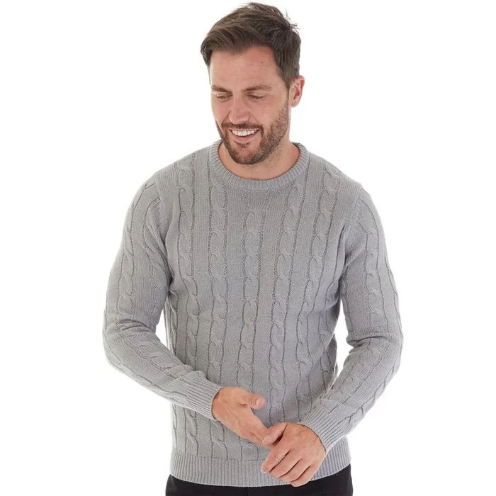Buy Kangaroo Poo Mens Cable Knit Sweater Grey Marl