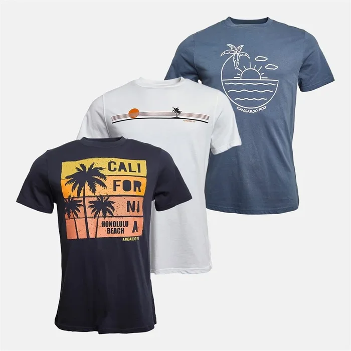 Buy Kangaroo Poo Mens Three Pack Graphic T-Shirts Navy/White/Blue