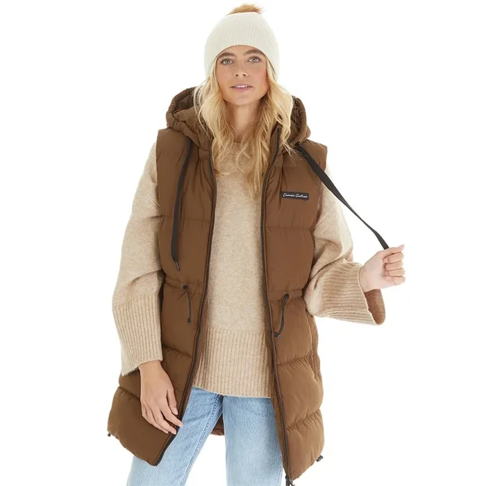 Buy L’amore Couture Womens Starlight Hooded Long Gilet Brown