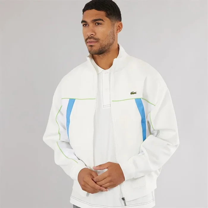 Buy Lacoste Mens Loose Fit Zip Up Sweatshirt Flour/White-Brasilia-Argentine Blue