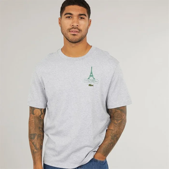 Buy Lacoste Mens T-Shirt Silver Chine