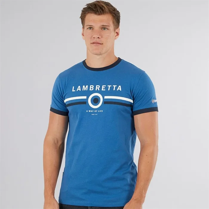 Buy Lambretta Mens Target Ringer T-Shirt Dark Blue