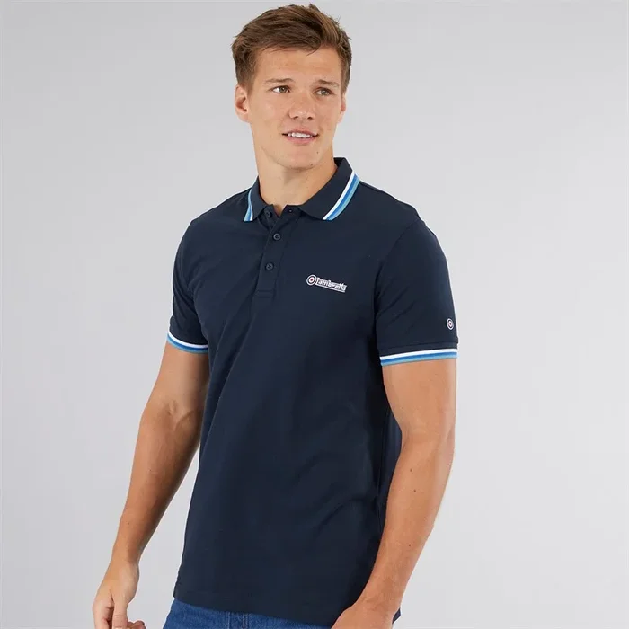 Buy Lambretta Mens Triple Tipped Polo Navy/White/Blue Smoke/Blue